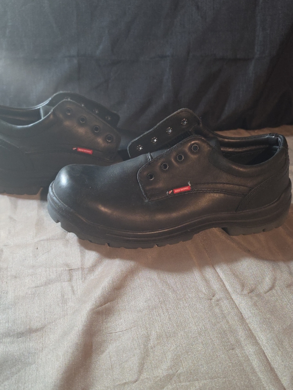 Red Wing Shoes Black Slip-On Work Loafers with Red Logo Tab